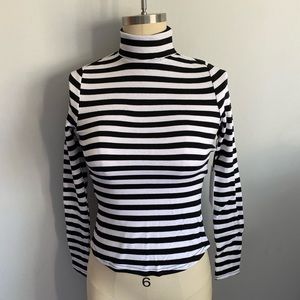 BRAND NEW Unique Vintage Black & White Stripe Turtleneck Cherie Top, Size XS/2